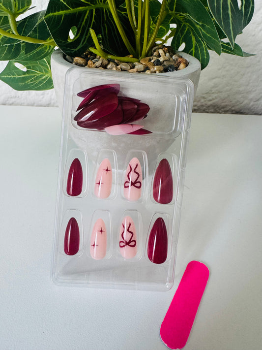 24pc Burgundy Almond French Press Ons