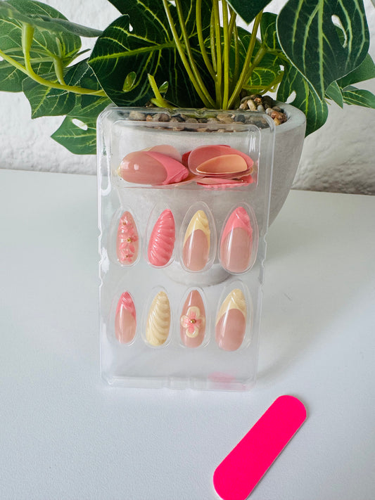 24pc Pink and Yellow Flower Nails